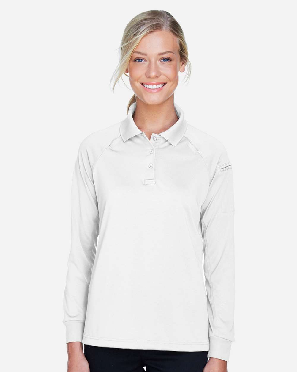 Women's Advantage Long Sleeve Tactical Polo - OnModelFront - B201B9002 - White