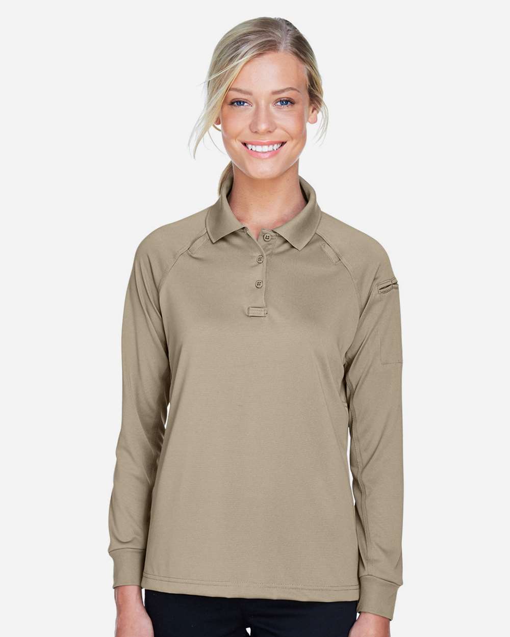 Women's Advantage Long Sleeve Tactical Polo - OnModelFront - B201B9242 - Desert Khaki