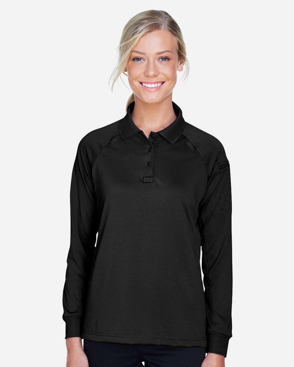 Women's Advantage Long Sleeve Tactical Polo - OnModelFront - B201B9502 - Black