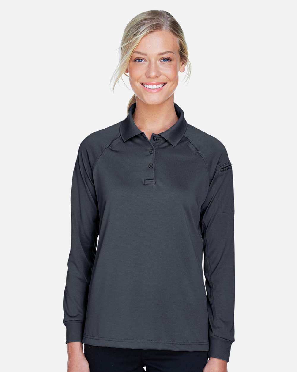 Women's Advantage Long Sleeve Tactical Polo - OnModelFront - B201B9592 - Dark Charcoal