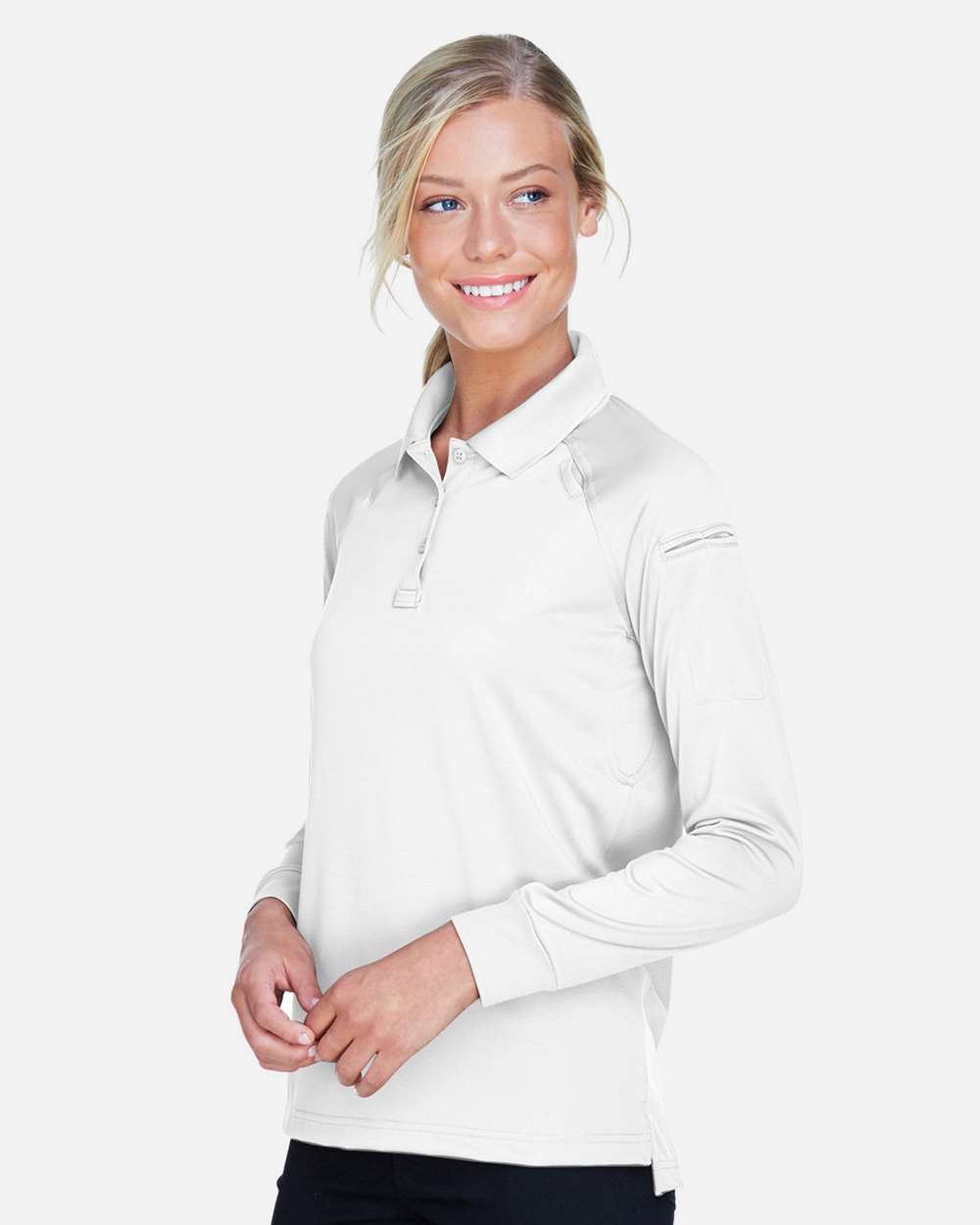 Women's Advantage Long Sleeve Tactical Polo - OnModelSide - B201B9002 - White