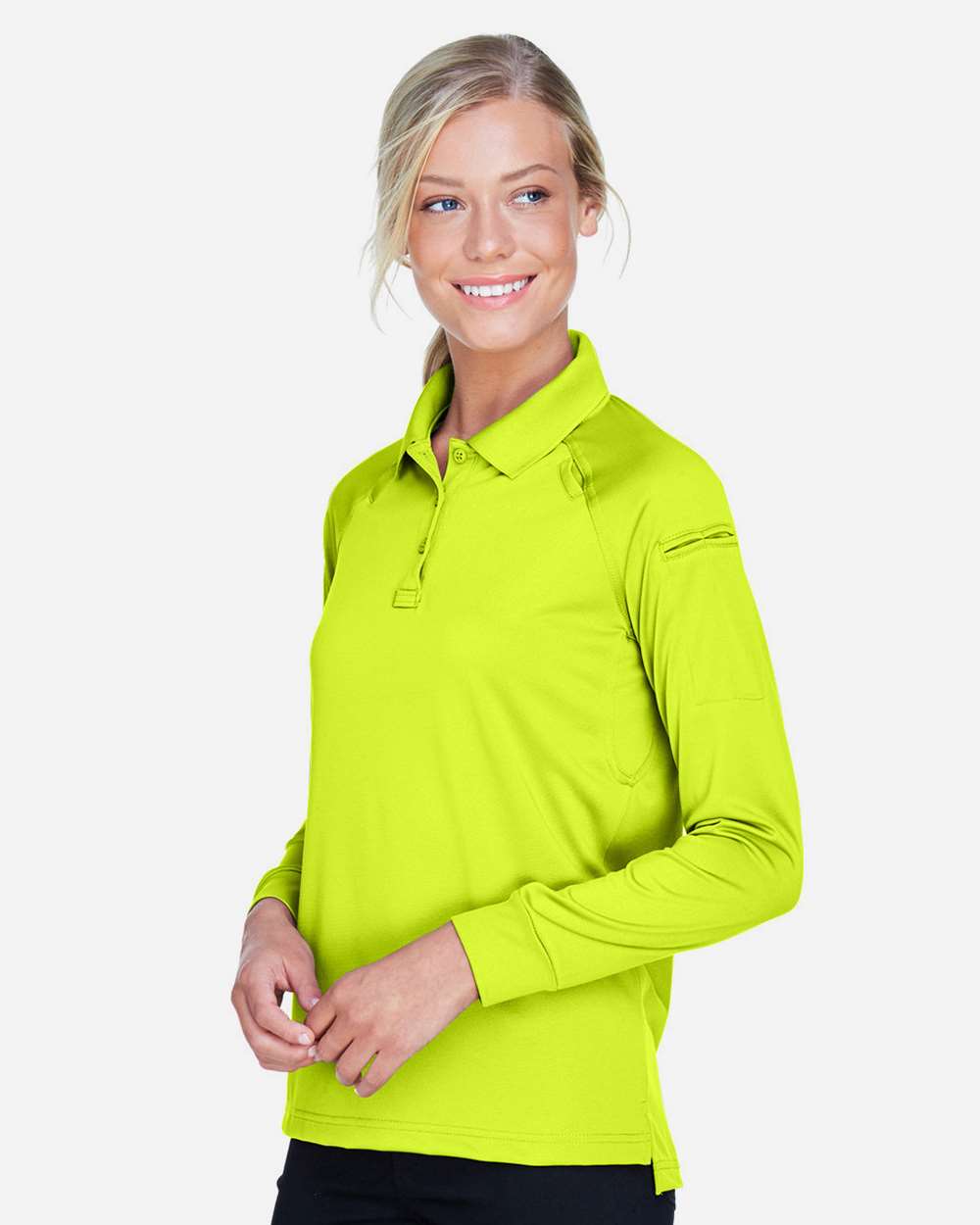 Women's Advantage Long Sleeve Tactical Polo - OnModelSide - B201B9122 - Safety Yellow