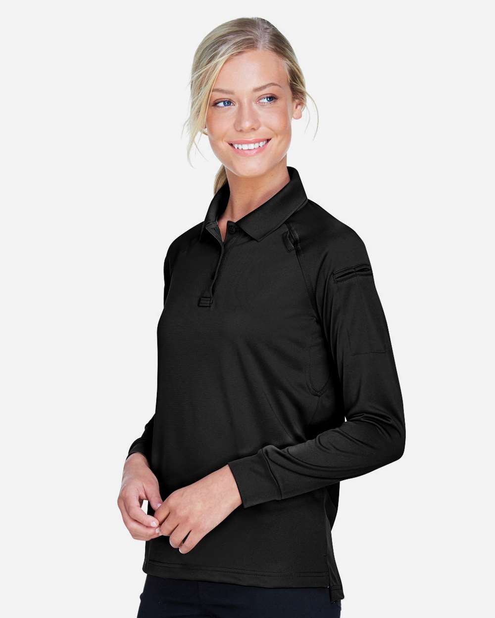 Women's Advantage Long Sleeve Tactical Polo - OnModelSide - B201B9502 - Black