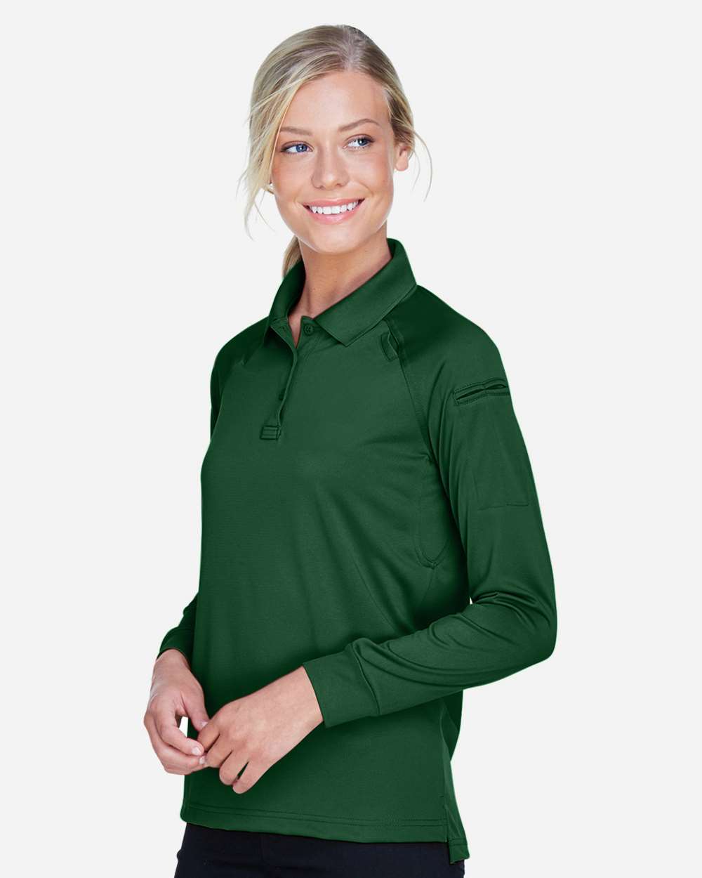 Women's Advantage Long Sleeve Tactical Polo - OnModelSide - B201B9542 - Dark Green