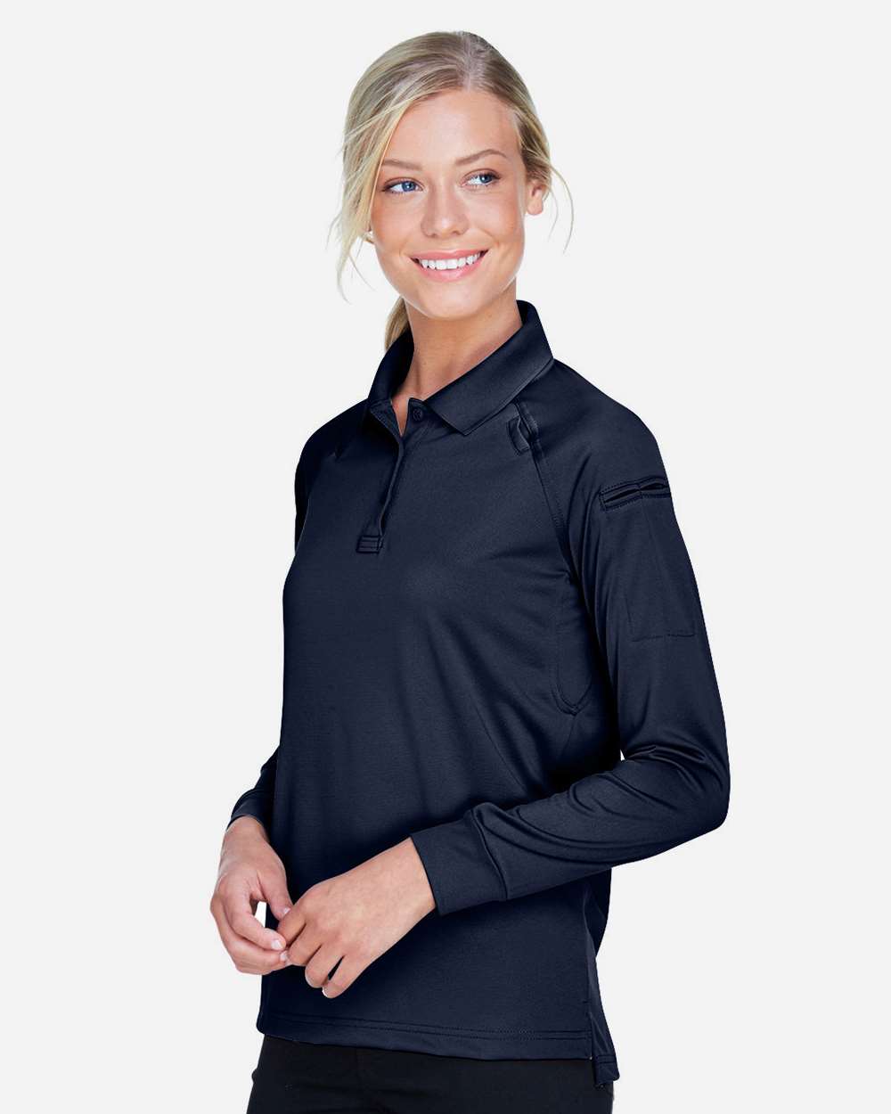 Women's Advantage Long Sleeve Tactical Polo - OnModelSide - B201B9652 - Dark Navy