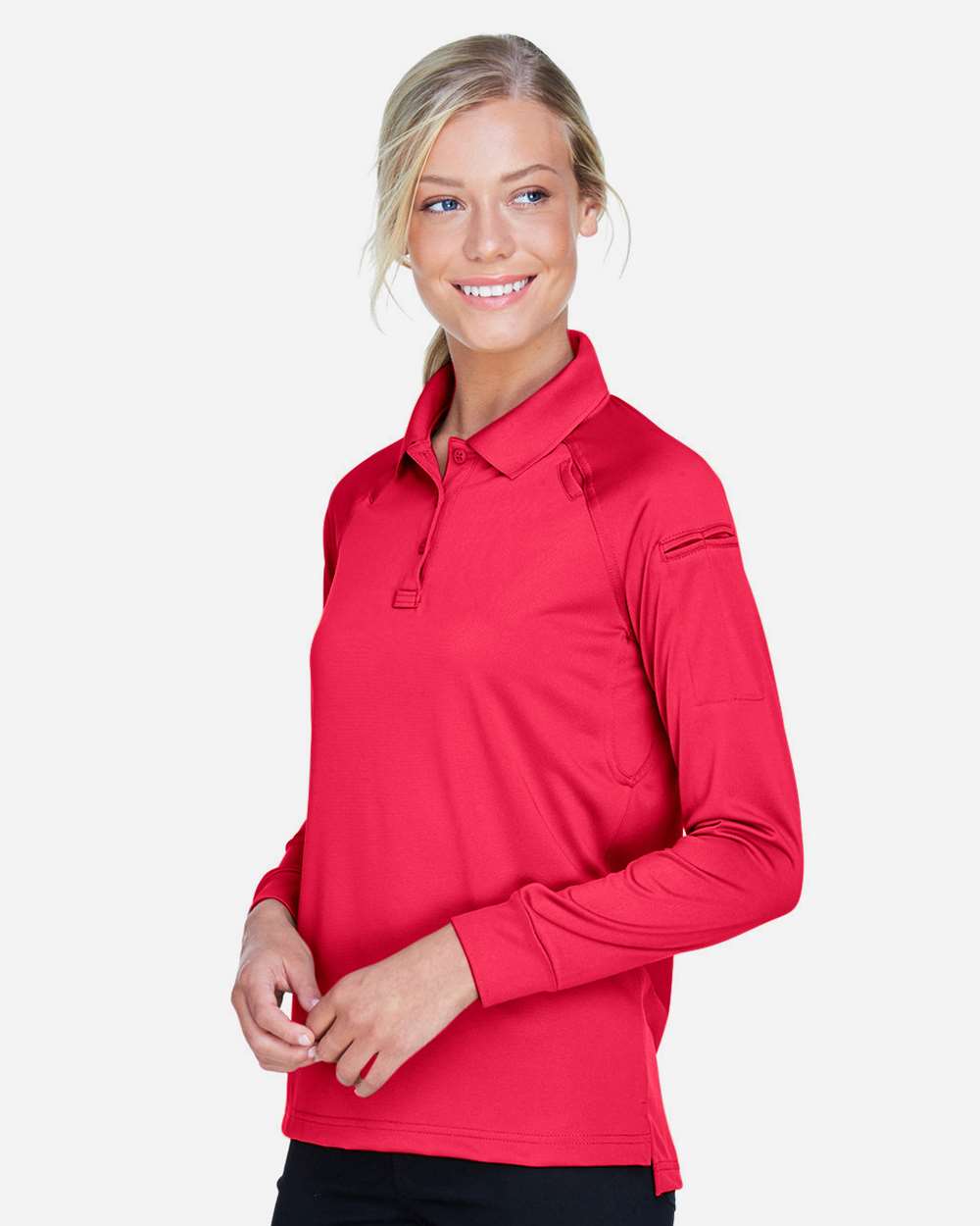 Women's Advantage Long Sleeve Tactical Polo - OnModelSide - B201B9702 - Red