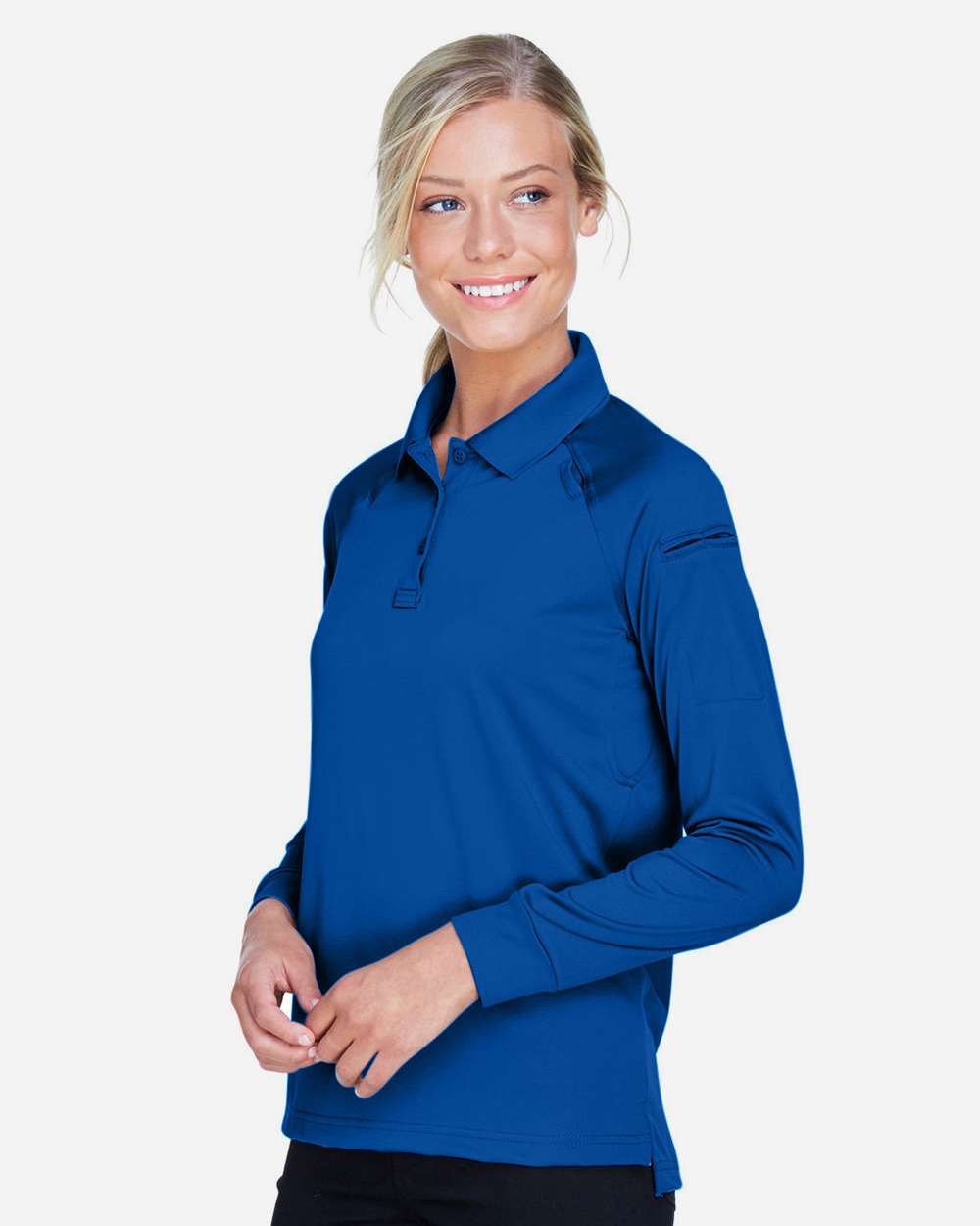 Women's Advantage Long Sleeve Tactical Polo - OnModelSide - B201B9752 - True Royal