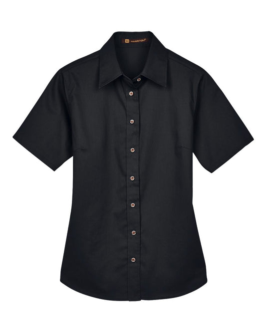 Women's Easy Blend™ Short Sleeve Twill Dress Shirt with Stain-Release - Front - B238B9502 - Black