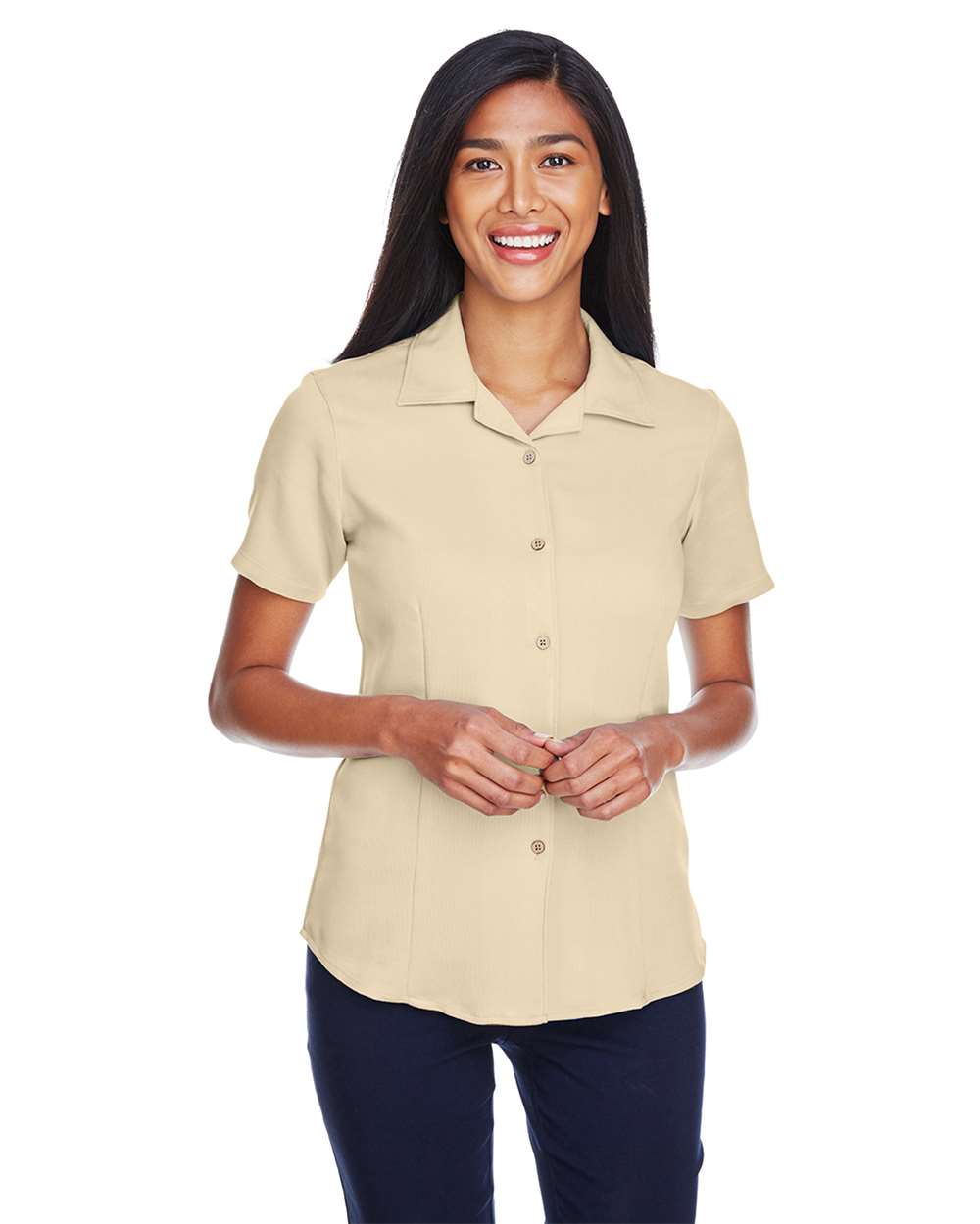 Women's Bahama Cord Camp Shirt - OnModelFront - B254B9103 - Sand