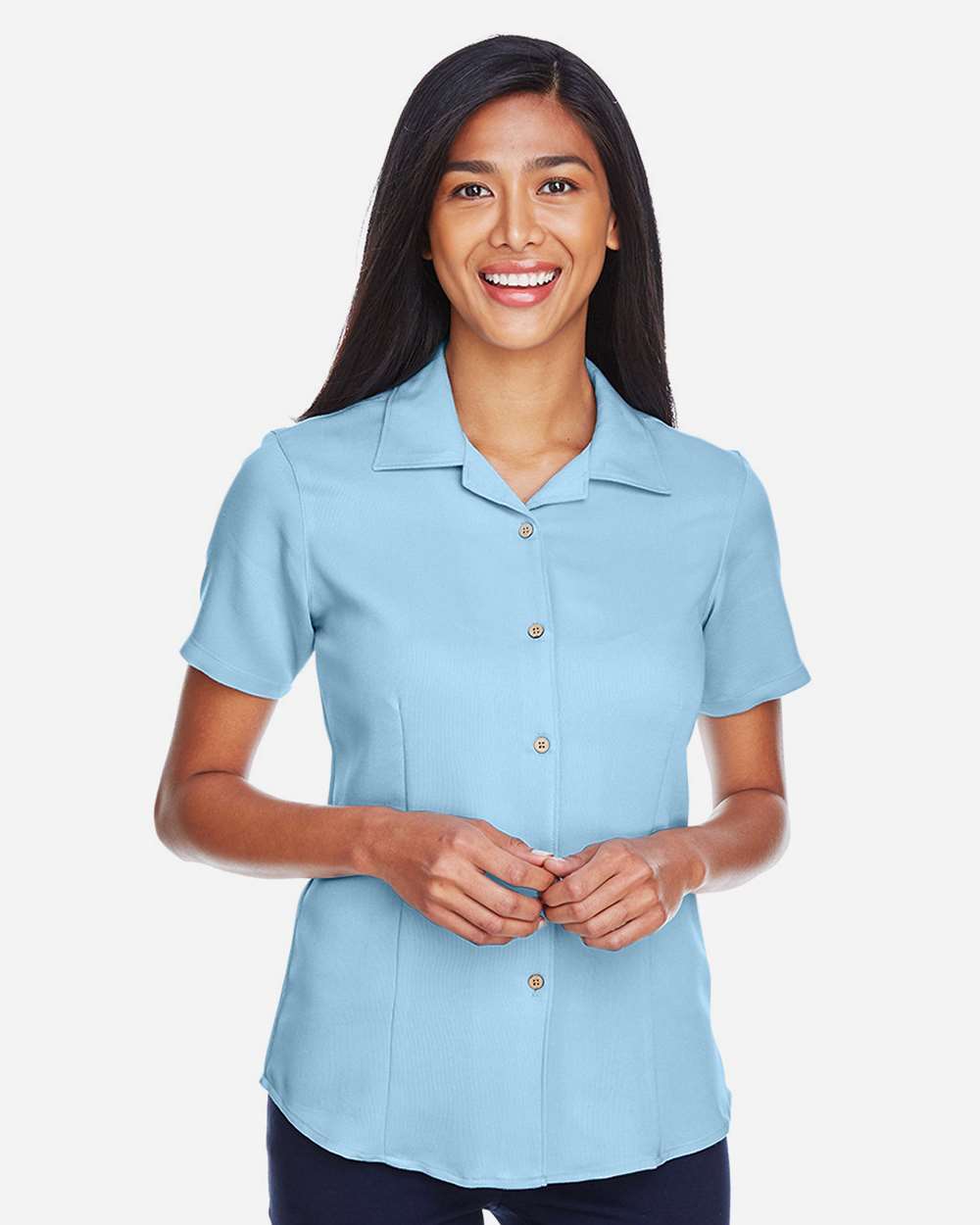 Women's Bahama Cord Camp Shirt - OnModelFront - B254B9253 - Cloud Blue