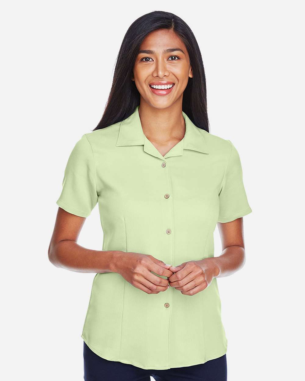 Women's Bahama Cord Camp Shirt - OnModelFront - B254B9543 - Green Mist