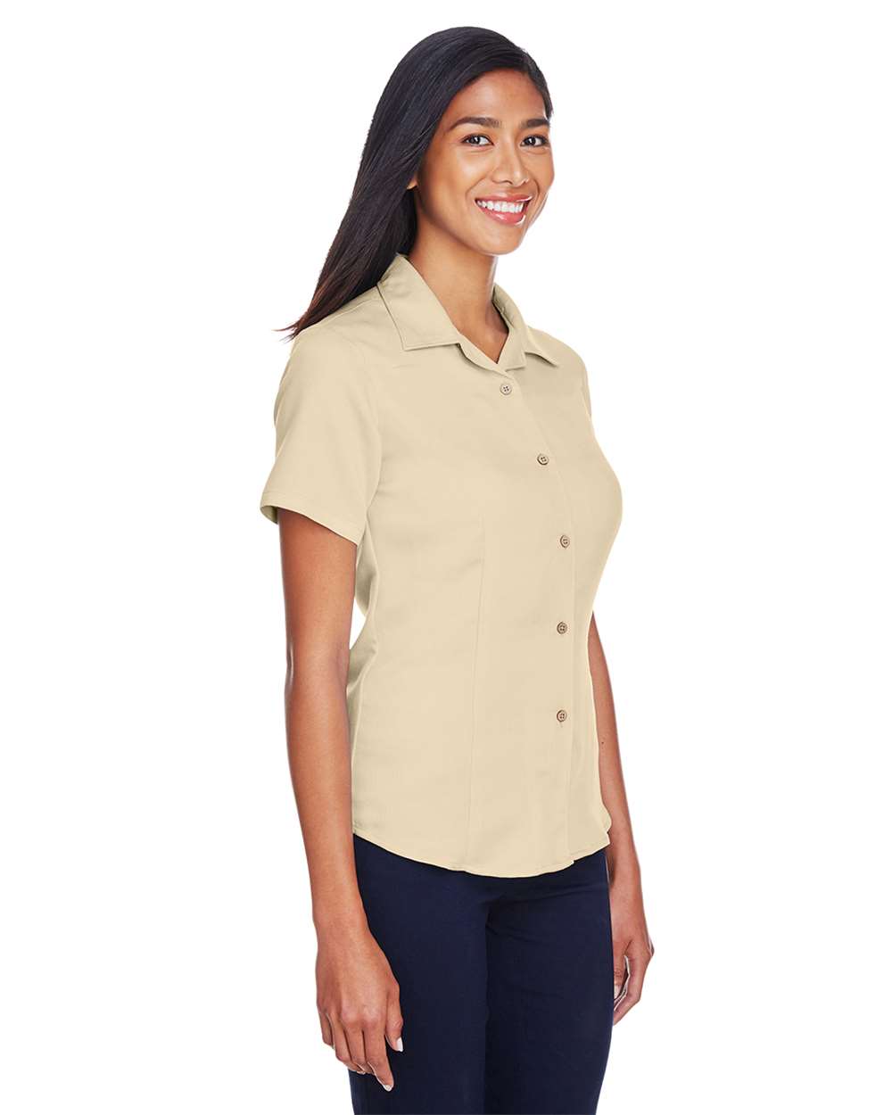 Women's Bahama Cord Camp Shirt - OnModelSide - B254B9103 - Sand