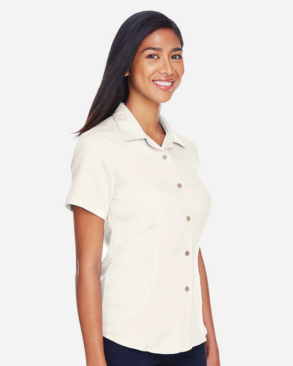 Women's Bahama Cord Camp Shirt - OnModelSide - B254B9243 - Cream