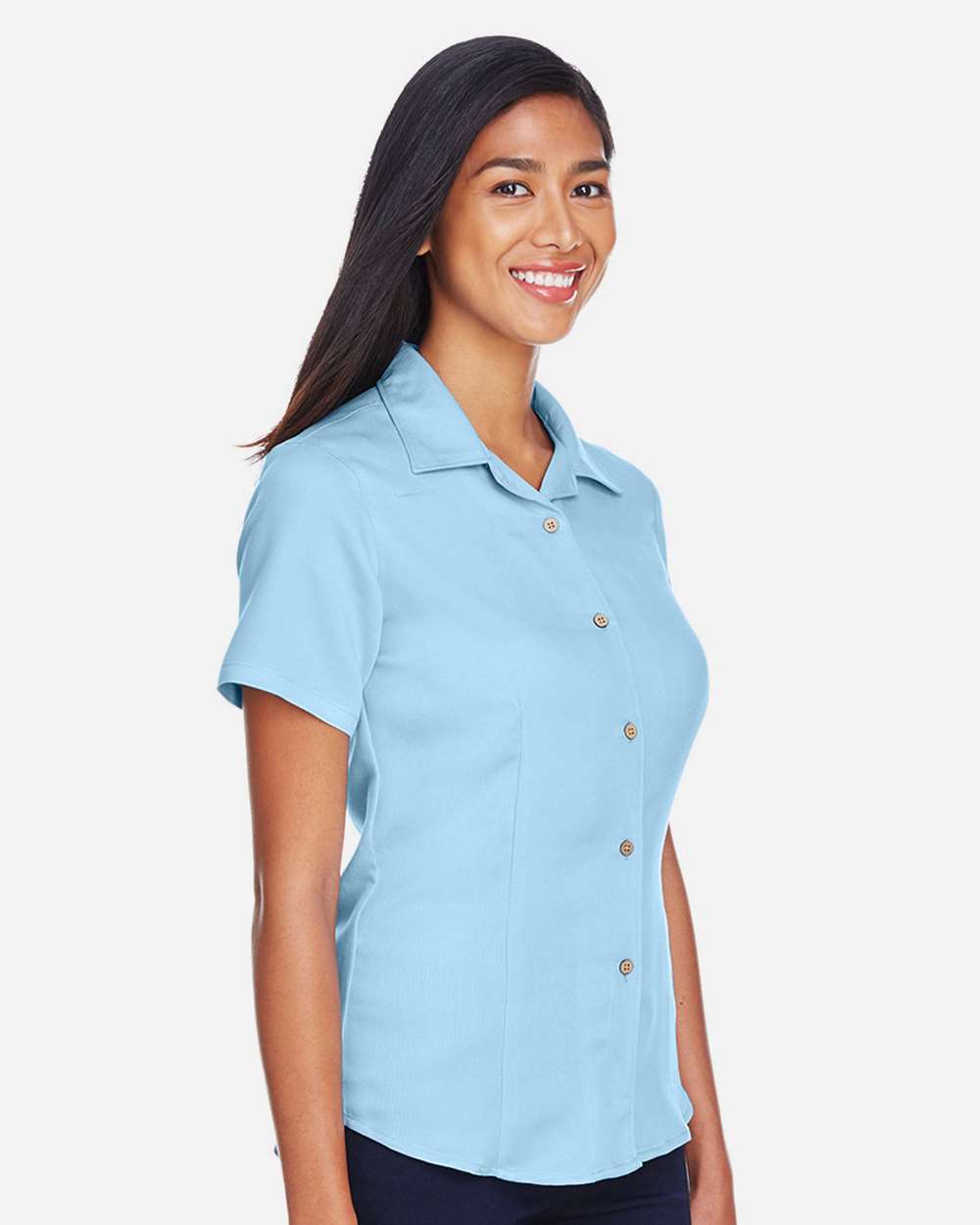 Women's Bahama Cord Camp Shirt - OnModelSide - B254B9253 - Cloud Blue