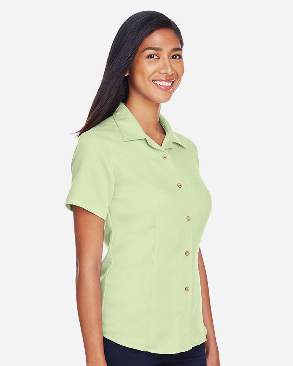 Women's Bahama Cord Camp Shirt - OnModelSide - B254B9543 - Green Mist