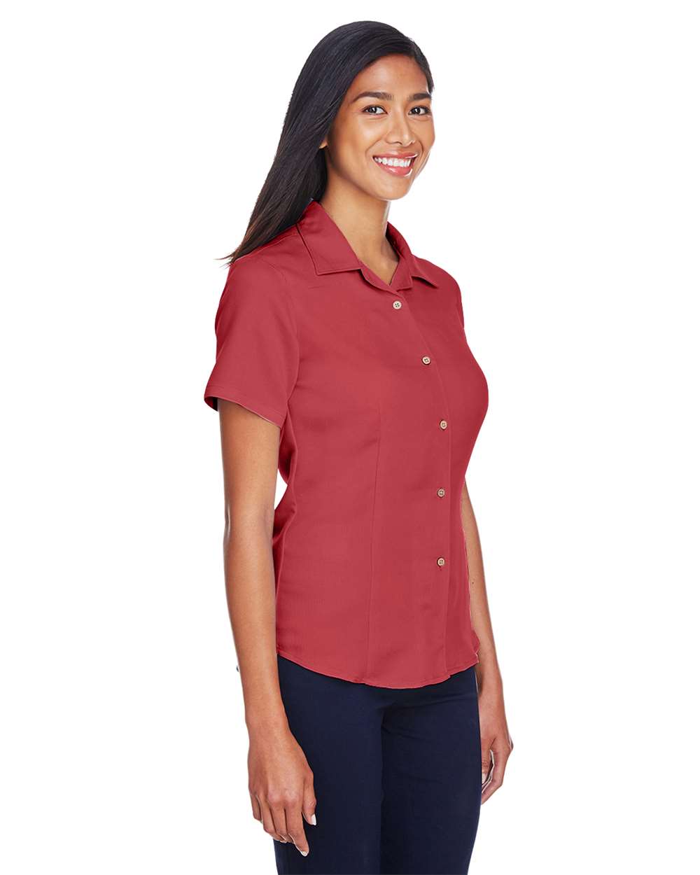 Women's Bahama Cord Camp Shirt - OnModelSide - B254B9703 - Tile Red