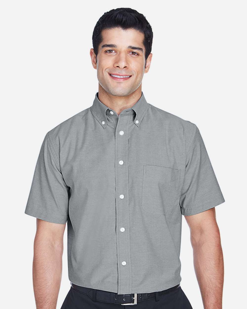 Men's Oxford Short Sleeve with Stain-Release - OnModelFront - B270B9592 - Oxford Grey