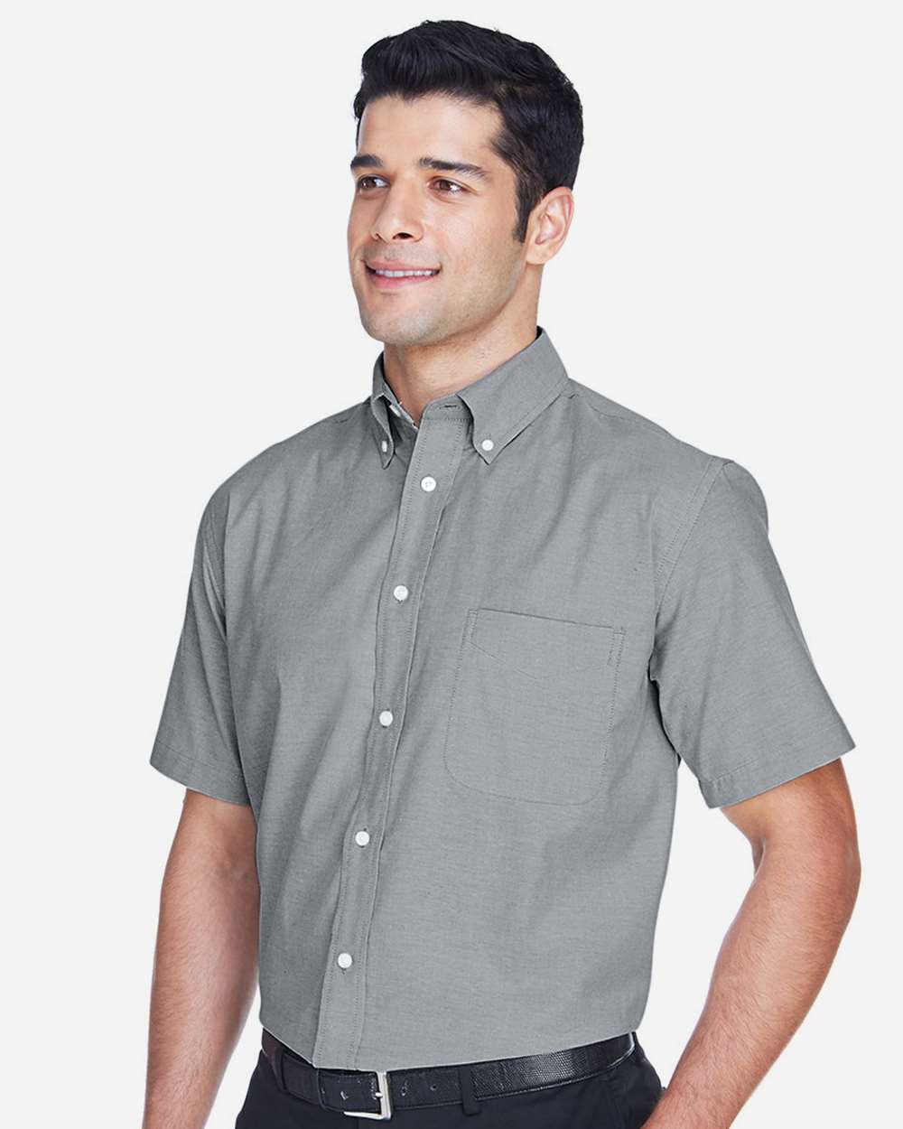 Men's Oxford Short Sleeve with Stain-Release - OnModelSide - B270B9592 - Oxford Grey