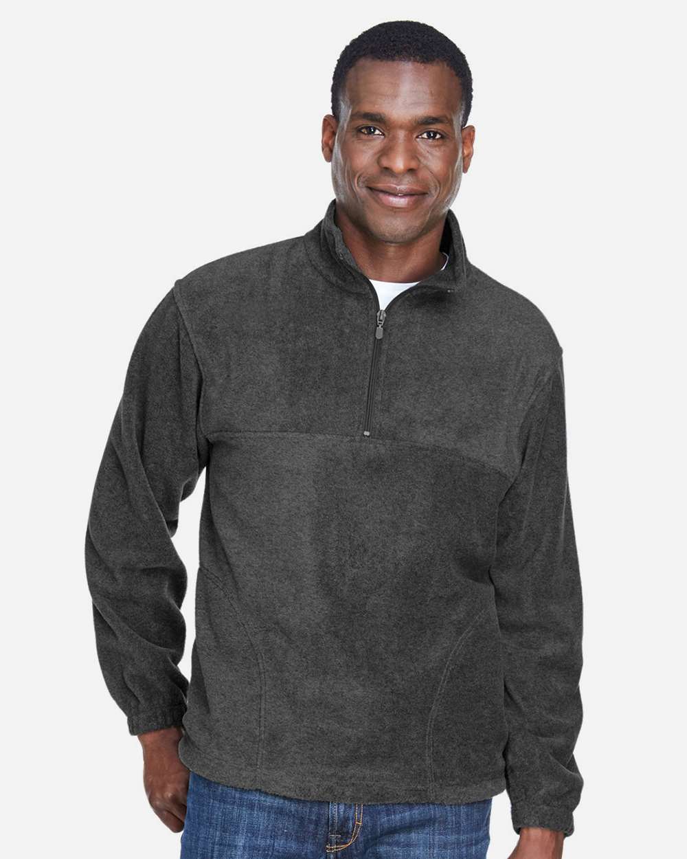 Men's Quarter-Zip Fleece Pullover - OnModelFront - B303B9593 - Charcoal