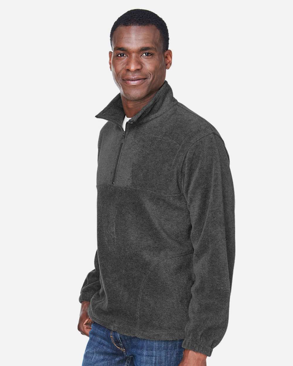 Men's Quarter-Zip Fleece Pullover - OnModelSide - B303B9593 - Charcoal