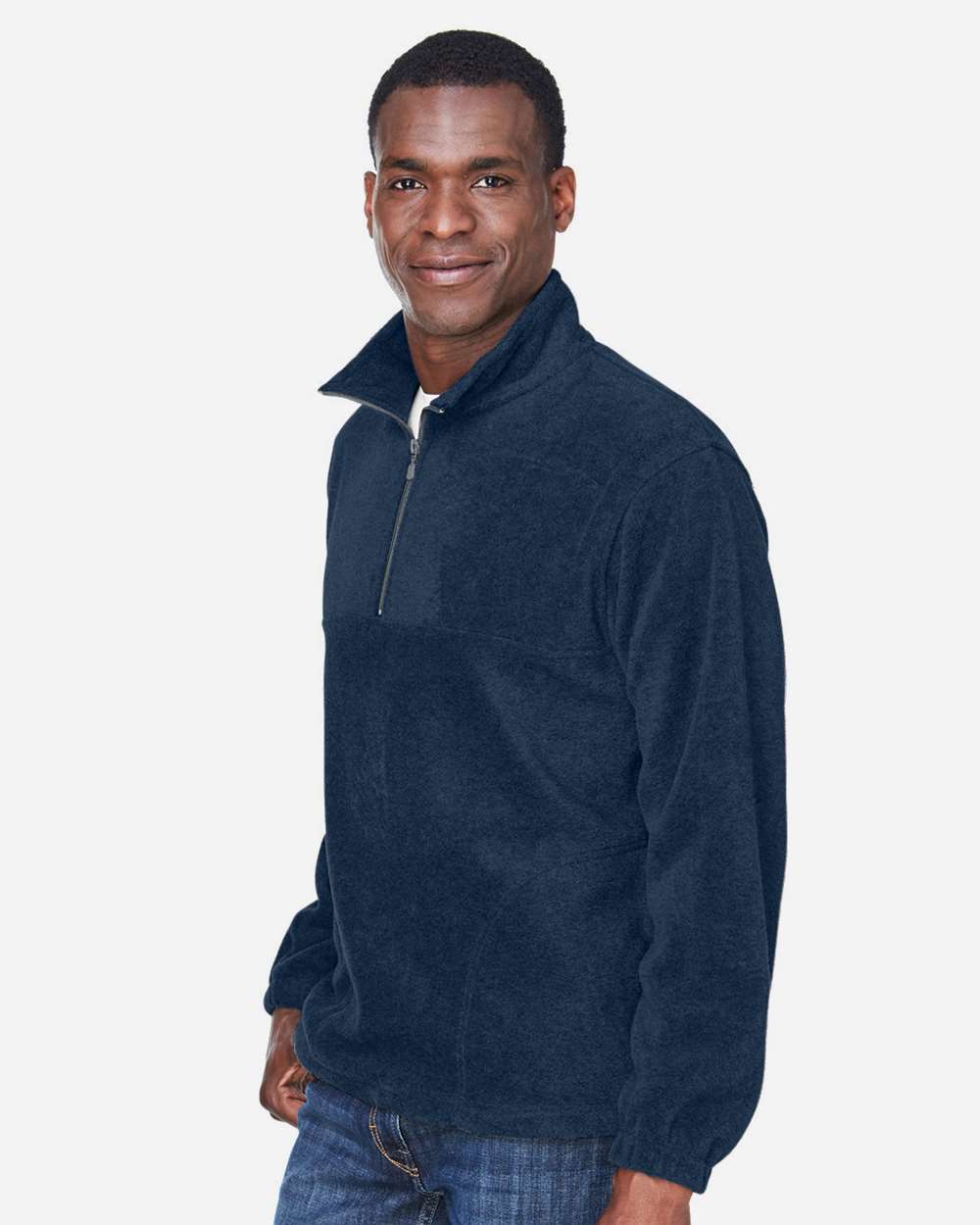 Men's Quarter-Zip Fleece Pullover - OnModelSide - B303B9653 - Navy