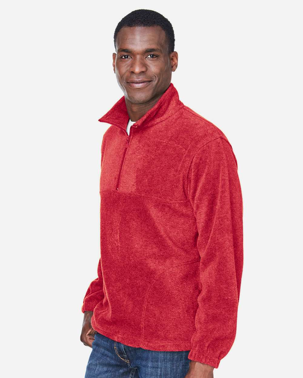 Men's Quarter-Zip Fleece Pullover - OnModelSide - B303B9703 - Red