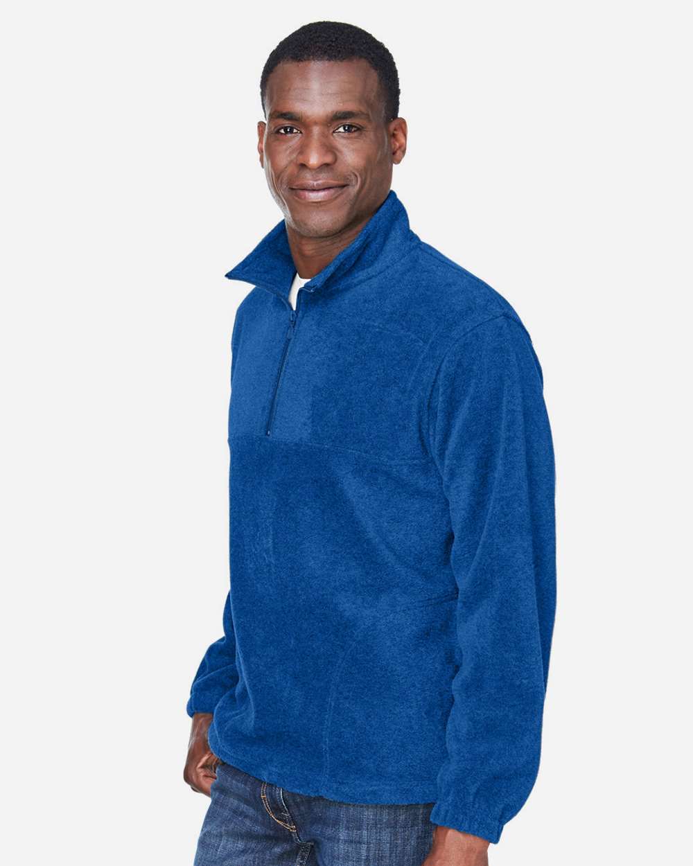Men's Quarter-Zip Fleece Pullover - OnModelSide - B303B9753 - True Royal