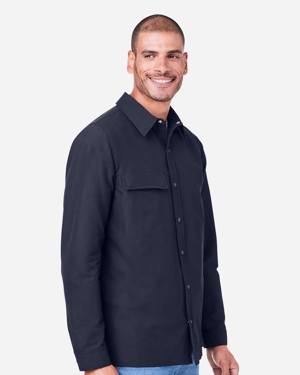 Unisex Flex Twill Overshirt - OnModelSide - B281B9652 - Dark Navy