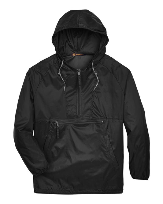 Unisex Packable Hooded Nylon Jacket - Front - B290B9503 - Black