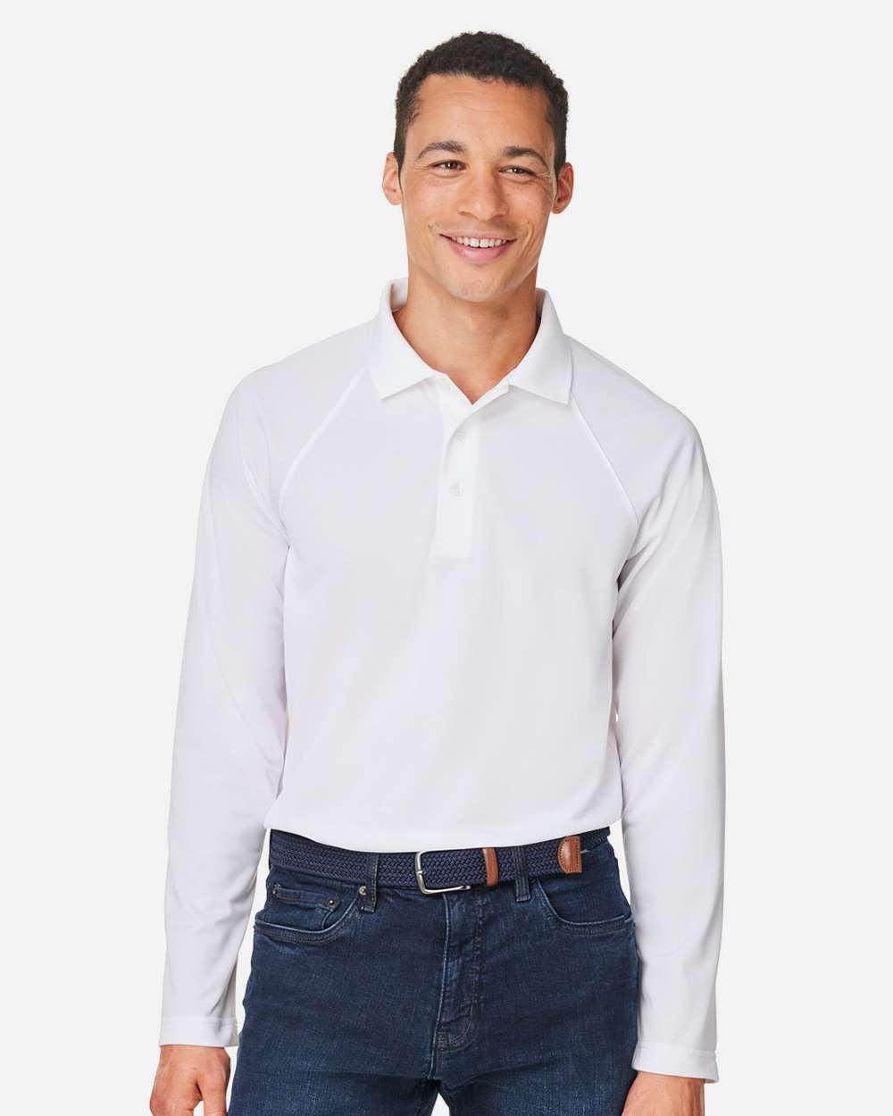 Men's Charge Snag and Soil Protect Long Sleeve Polo - OnModelFront - B197B9003 - White