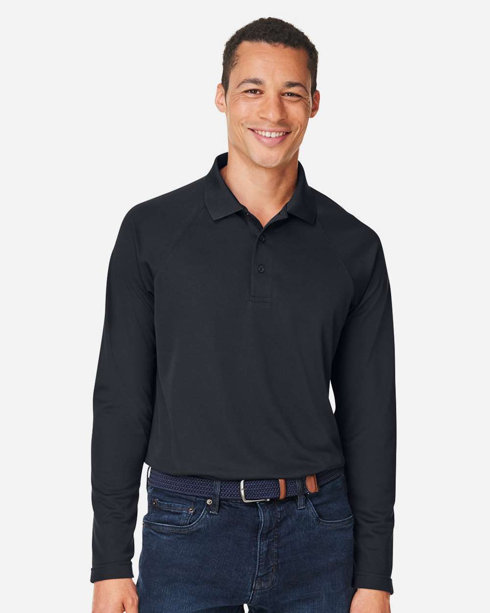 Men's Charge Snag and Soil Protect Long Sleeve Polo - OnModelFront - B197B9503 - Black