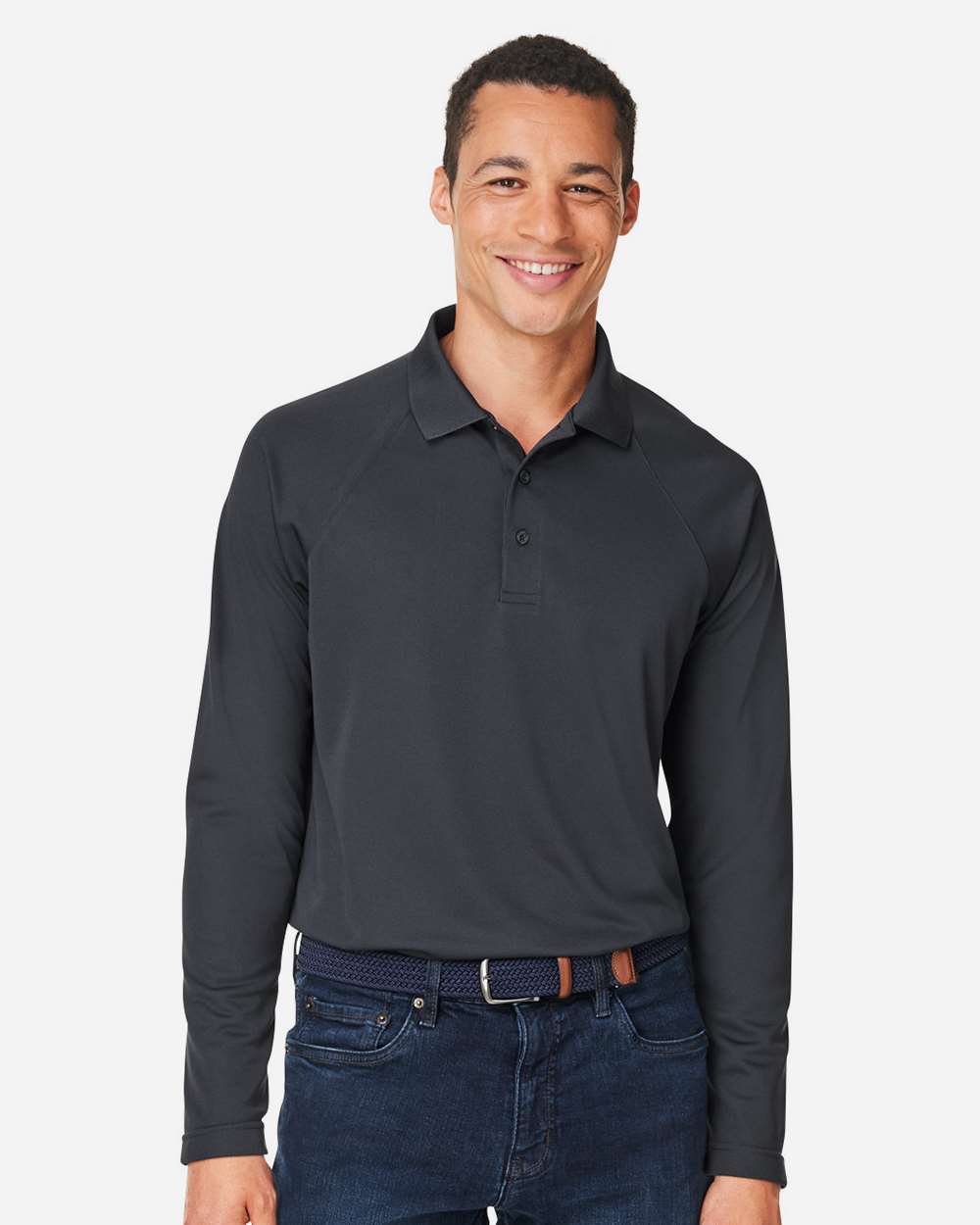 Men's Charge Snag and Soil Protect Long Sleeve Polo - OnModelFront - B197B9593 - Dark Charcoal