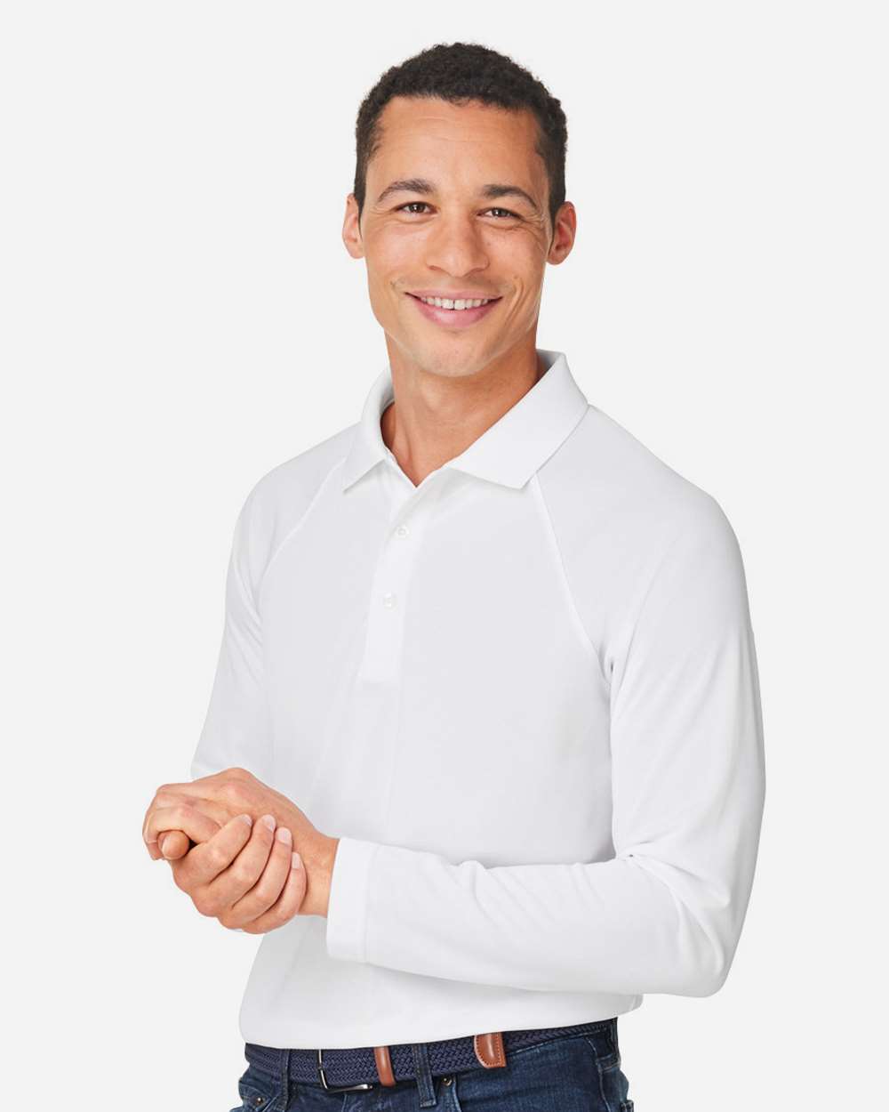 Men's Charge Snag and Soil Protect Long Sleeve Polo - OnModelSide - B197B9003 - White