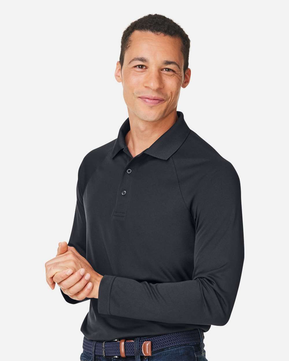 Men's Charge Snag and Soil Protect Long Sleeve Polo - OnModelSide - B197B9503 - Black