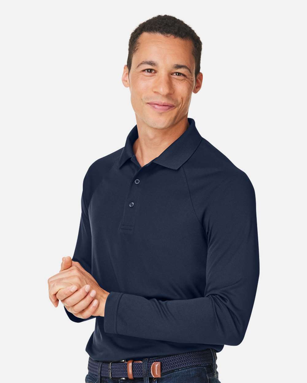 Men's Charge Snag and Soil Protect Long Sleeve Polo - OnModelSide - B197B9653 - Dark Navy