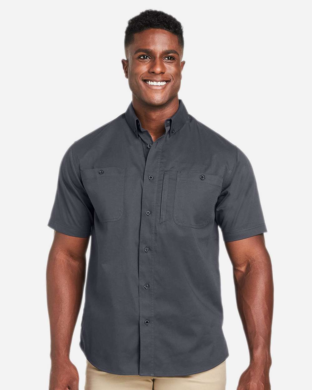 Men's Advantage IL Short Sleeve Work Shirt - OnModelFront - B262B9596 - Dark Charcoal