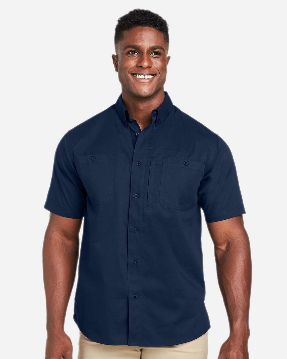 Men's Advantage IL Short Sleeve Work Shirt - OnModelFront - B262B9654 - Dark Navy