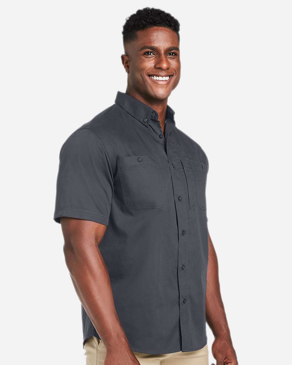 Men's Advantage IL Short Sleeve Work Shirt - OnModelSide - B262B9596 - Dark Charcoal