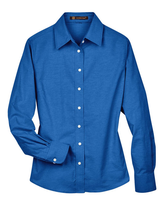 Women's Long Sleeve Oxford Dress Shirt - Front - B271B9752 - French Blue