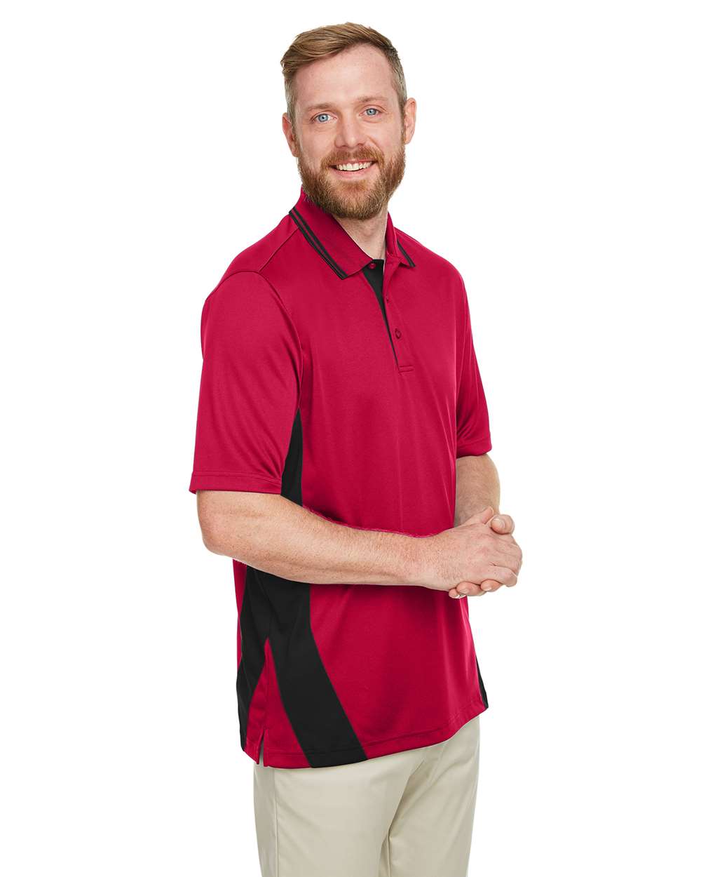 Men's Tall Flash Snag Protection Plus IL Colorblock Polo - OnModelSide - B227B9705 - Red/ Black