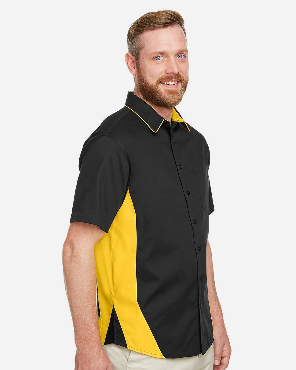 Men's Tall Flash IL Colorblock Shirt - OnModelSide - B267B9105 - Black/ Sunray Yellow