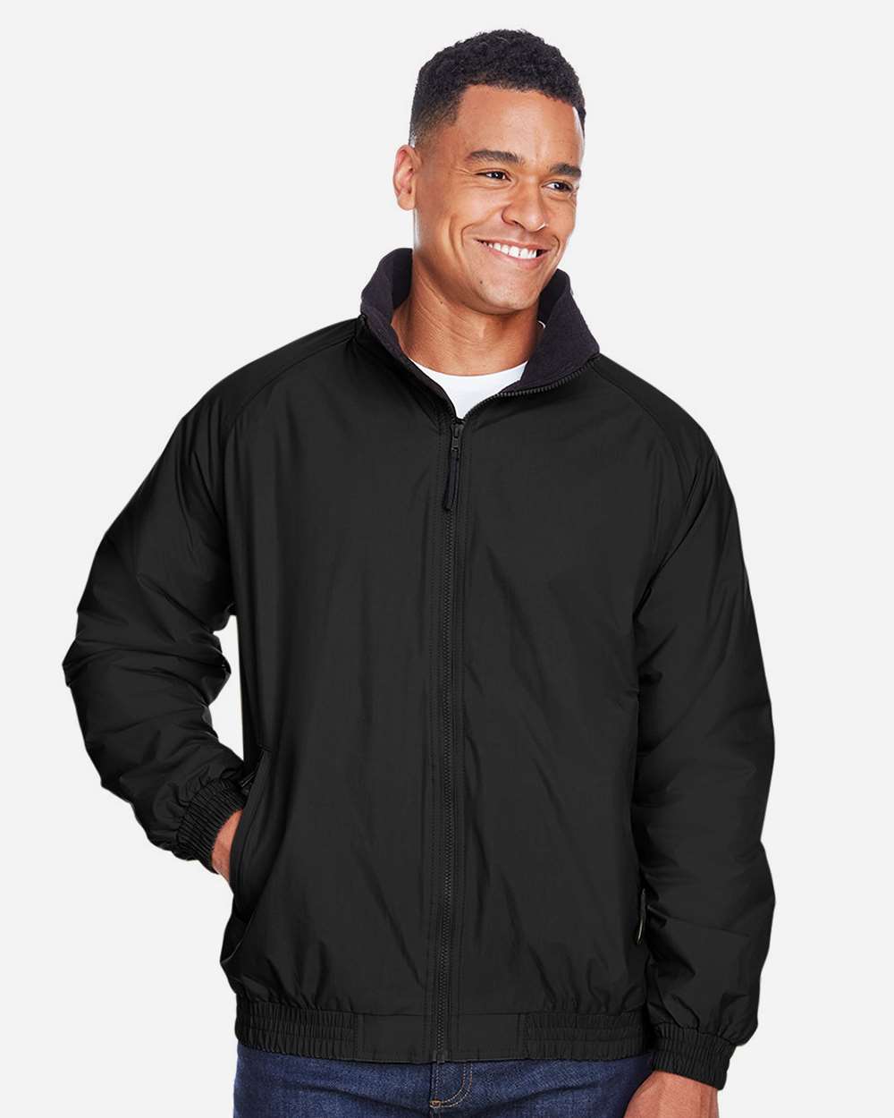 Unisex Fleece Lined Nylon Jacket - OnModelFront - B287B9502 - Black/ Black