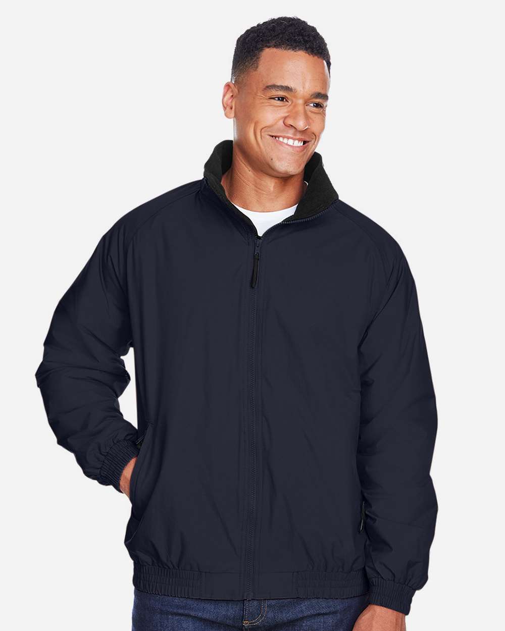 Unisex Fleece Lined Nylon Jacket - OnModelFront - B287B9652 - Navy/ Black