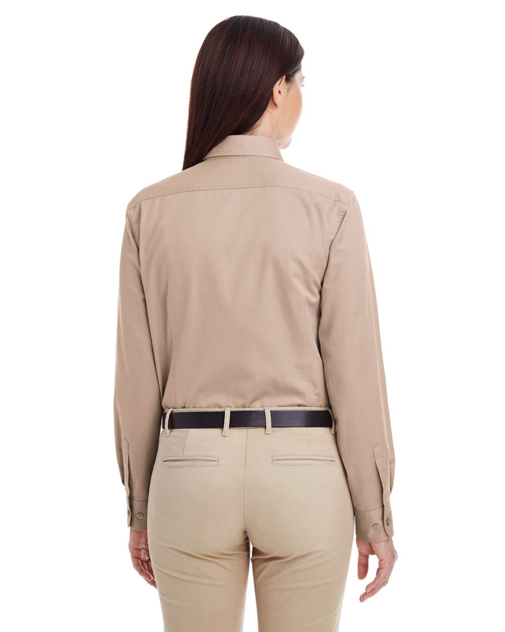 Women's Foundation Cotton Twill Shirt with Teflon - OnModelBack - B260B9242 - Khaki