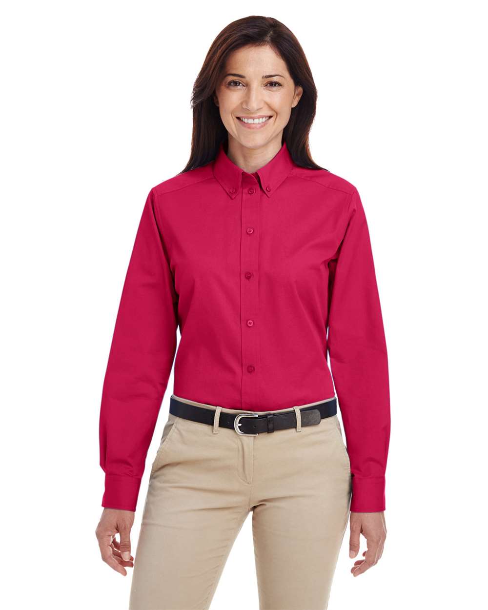 Women's Foundation Cotton Twill Shirt with Teflon - OnModelFront - B260B9222 - Red