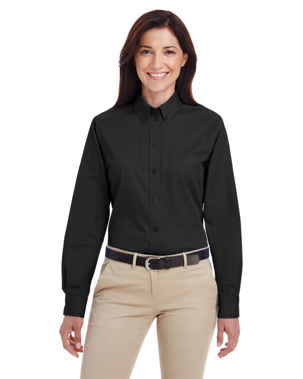 Women's Foundation Cotton Twill Shirt with Teflon - OnModelFront - B260B9502 - Black