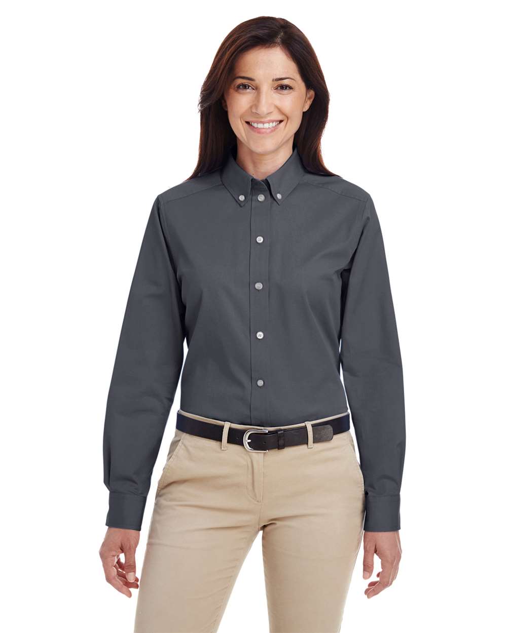 Women's Foundation Cotton Twill Shirt with Teflon - OnModelFront - B260B9592 - Dark Charcoal