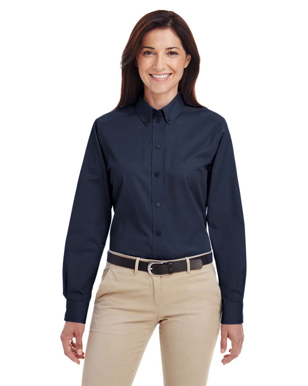 Women's Foundation Cotton Twill Shirt with Teflon - OnModelFront - B260B9652 - Dark Navy