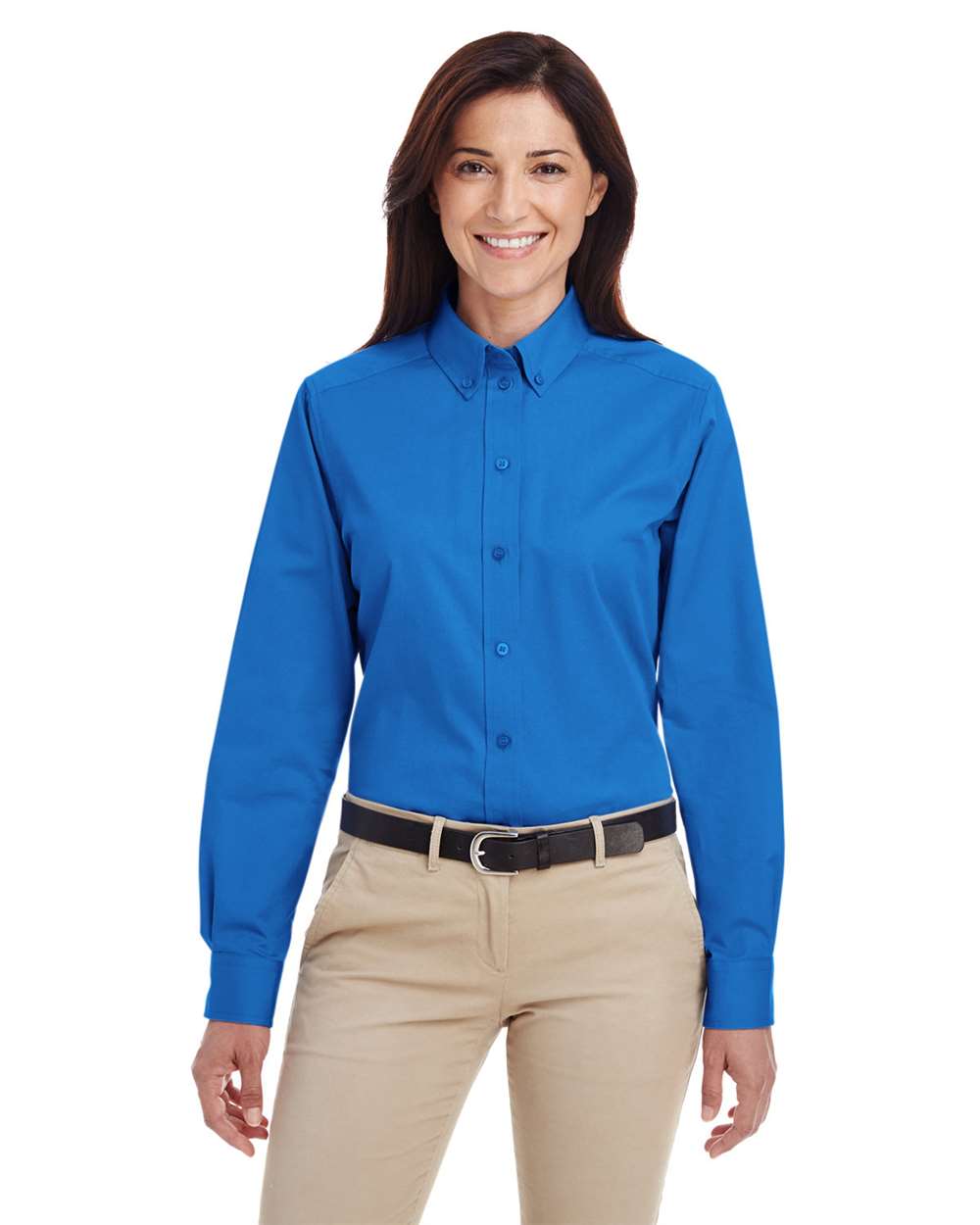 Women's Foundation Cotton Twill Shirt with Teflon - OnModelFront - B260B9752 - French Blue