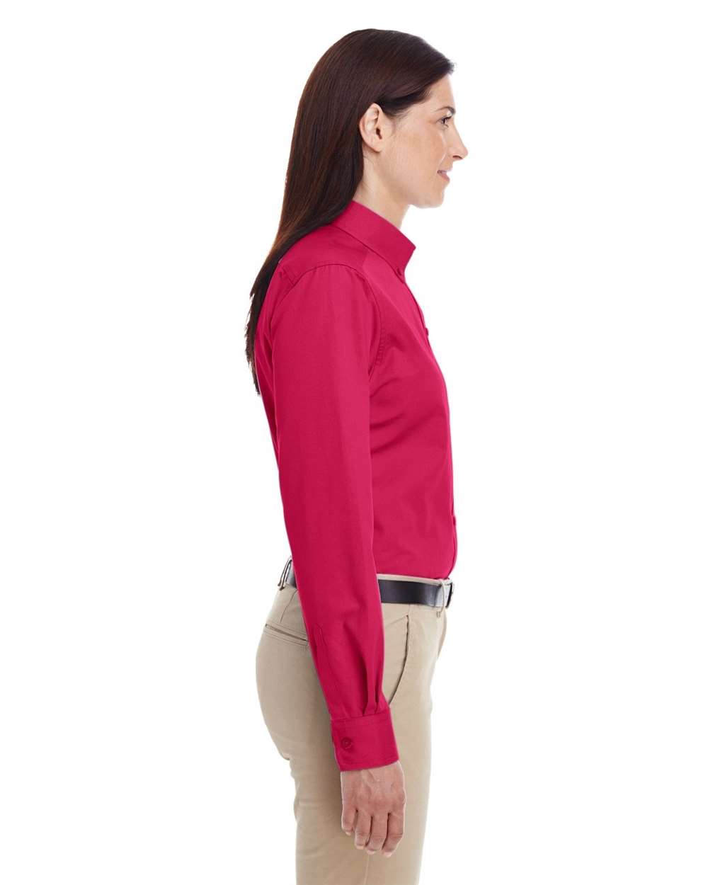 Women's Foundation Cotton Twill Shirt with Teflon - OnModelSide - B260B9222 - Red